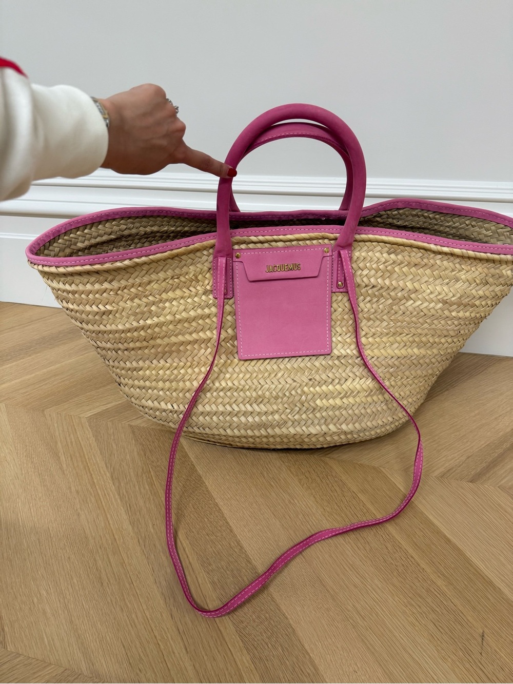Jacquemus Pink-Trim Straw Tote